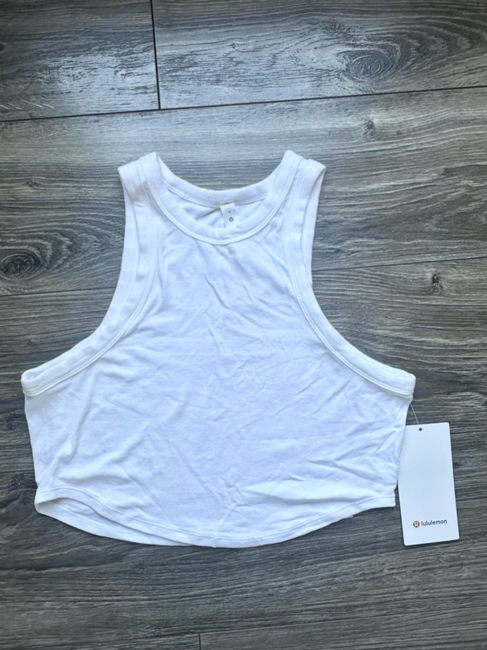 Lululemon Hold Tight Cropped Tank 12 White Sleeveless Ribbed Scoop Classic